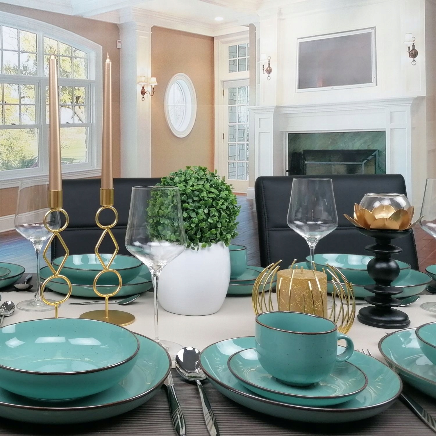 BOGUCICE RUSTIC GREEN ZESTAW OBIADOWY i KAWOWY 60 EL na 12 osób ZIELONY