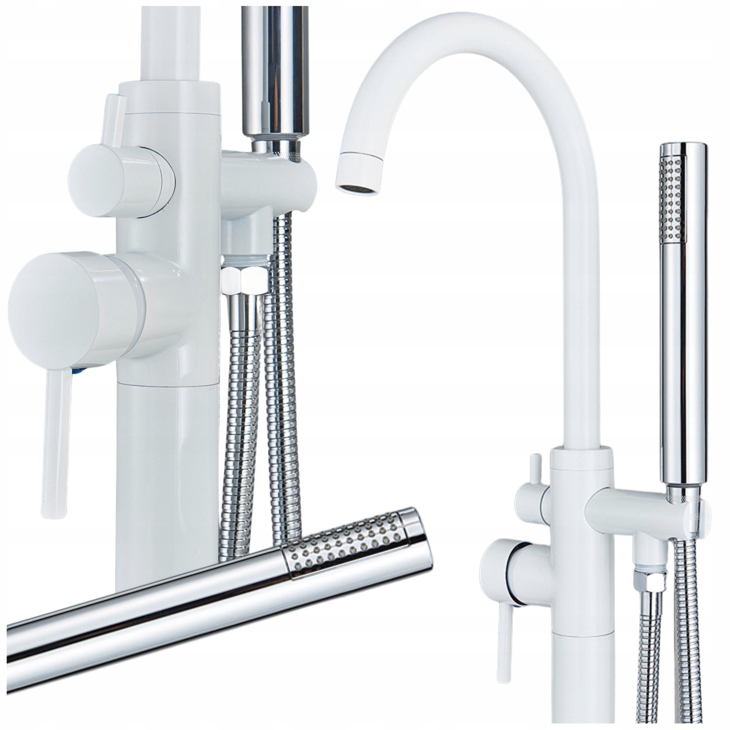 Kohútik do vane Biely Podlahový Hlavica Sprchový Dlhý Otočný Výtok