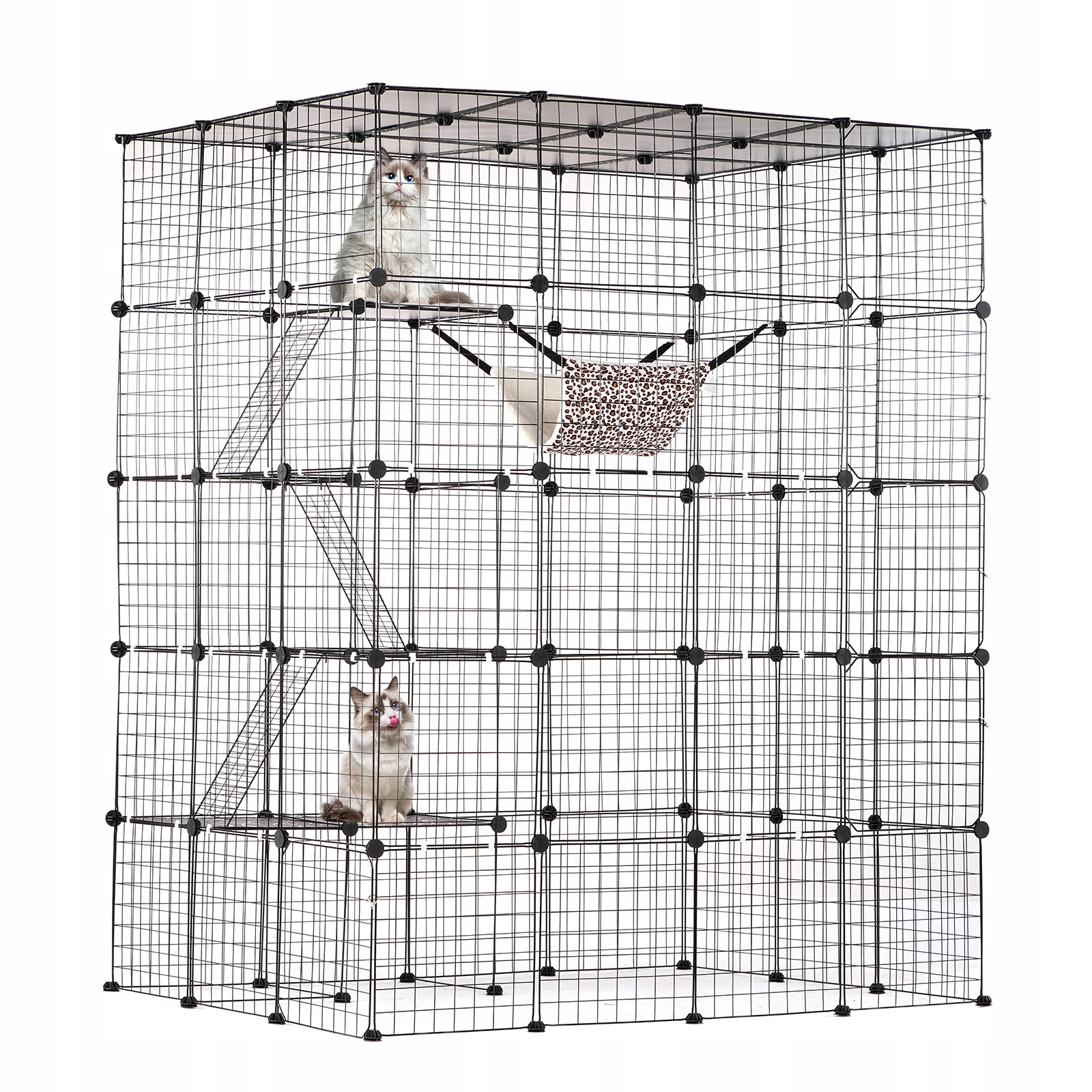Levně Vevor Klec Pro Kočky 4-úrovňová 5 Dveře 137.1x104.1x175.4CM S Žebříkem