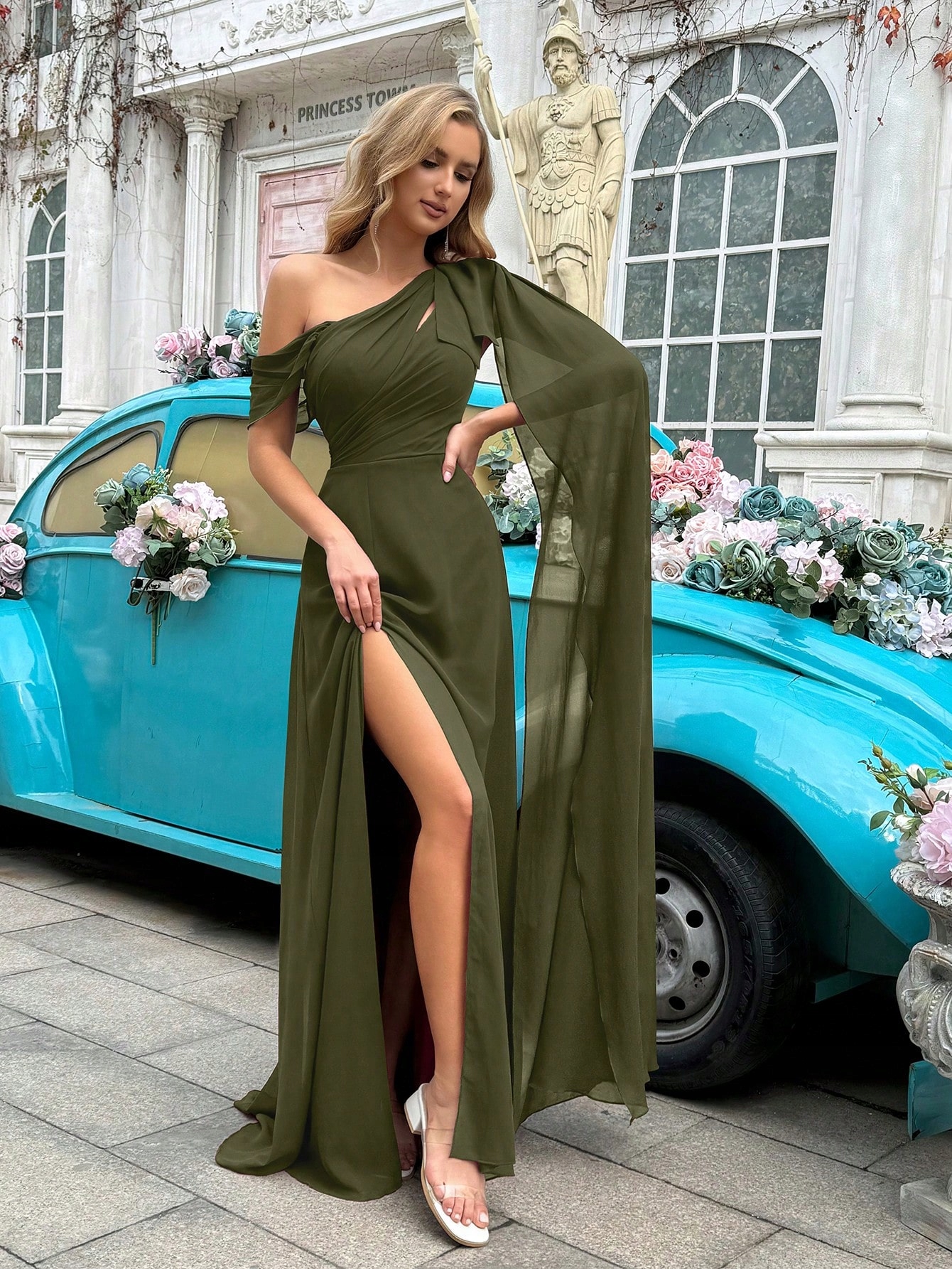 Shein Zelená Šaty Koktejlová Šaty S Řasením XXL 1M