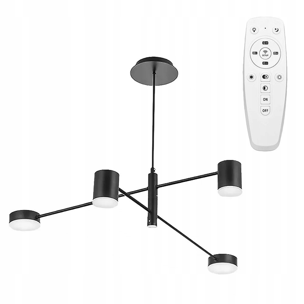 LAMPA SUFITOWA WISZĄCA CZARNA LED 4-RAMIENNA NOWOCZESNA Z PILOTEM METALOWA