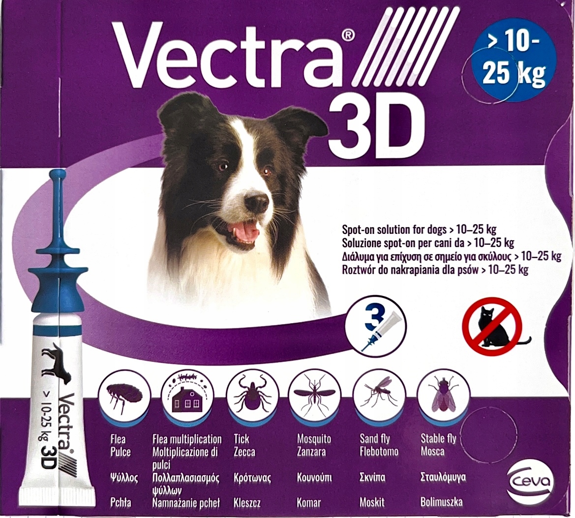 Vectra 3D 10-25KG na Pchły Kleszcze Bolimuszki Pies 3 Pipety