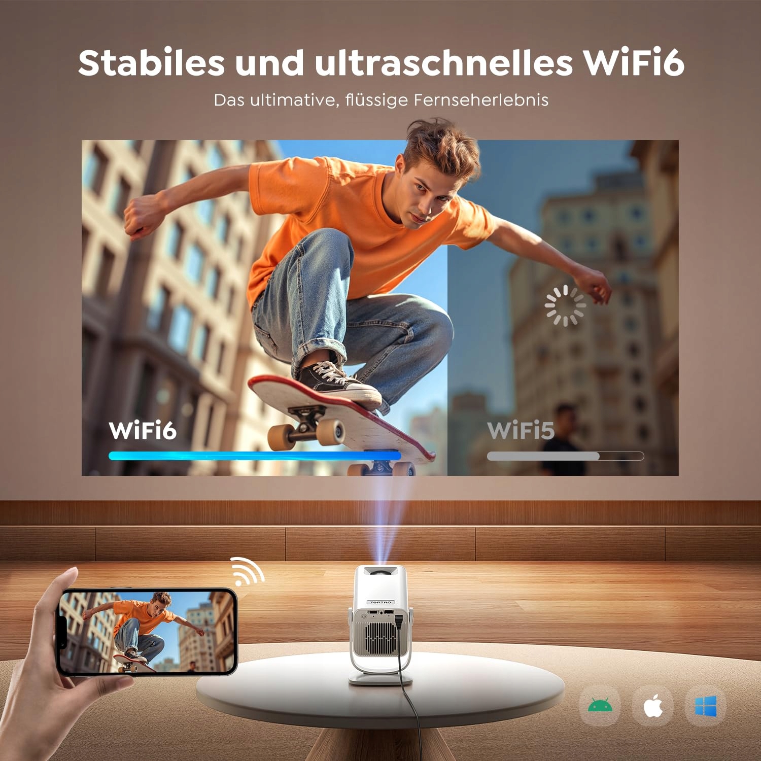 MINI BEAMER Projektor 4K 1080P Android 13 WiFi 6 Bluetooth 5.4 Outdoor — miniatura 6
