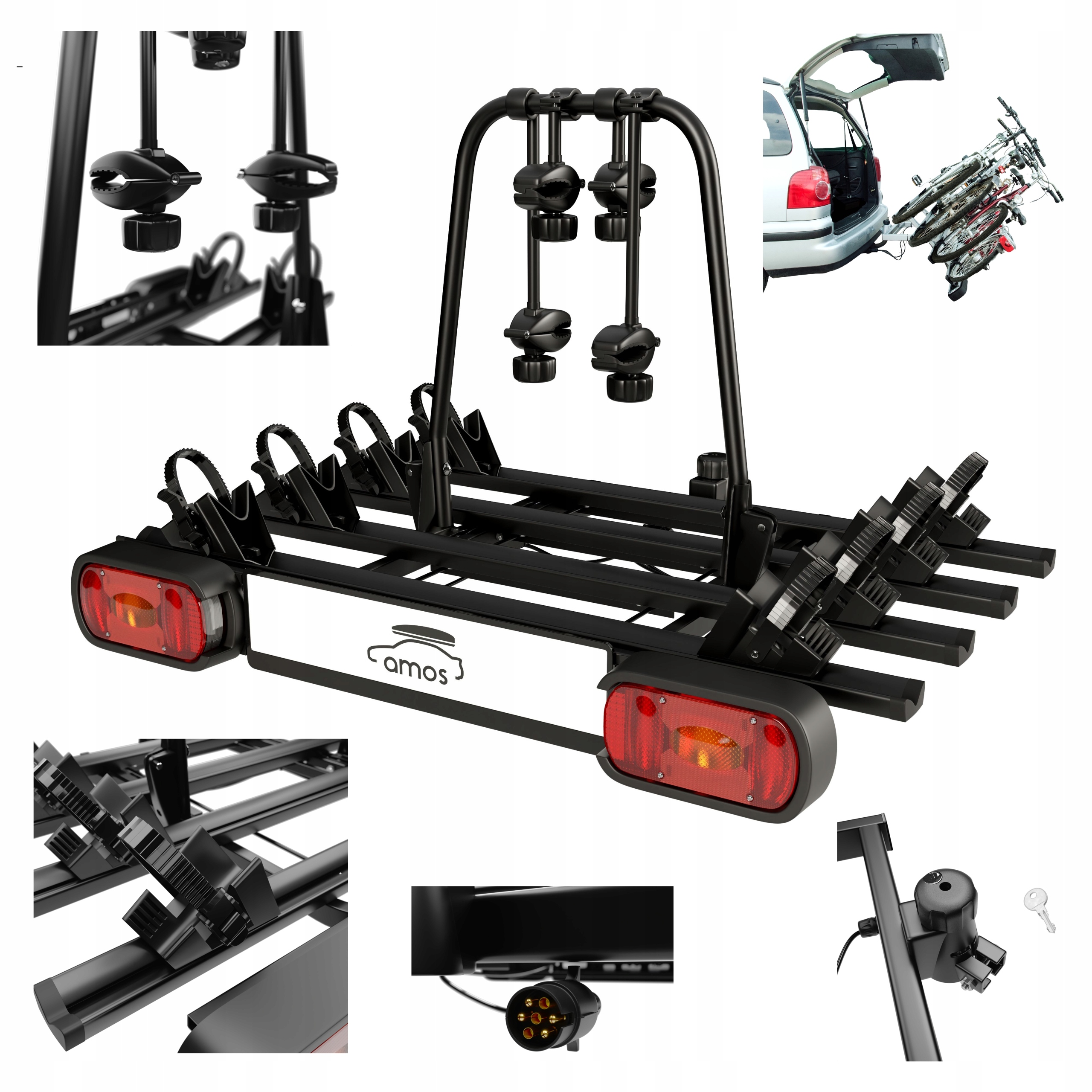 Batožinový držiak na hák na bicykel 4 Bicykle Amos Giro 7pin Sklopný 75kg Black