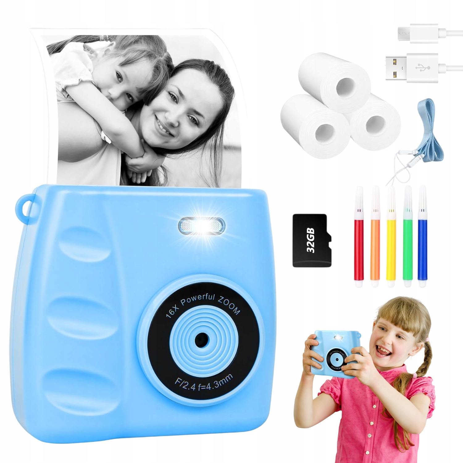 Přenosná Mini Termální Tiskárna Instantní Fotoaparát Pro Děti S 3 Kolečky