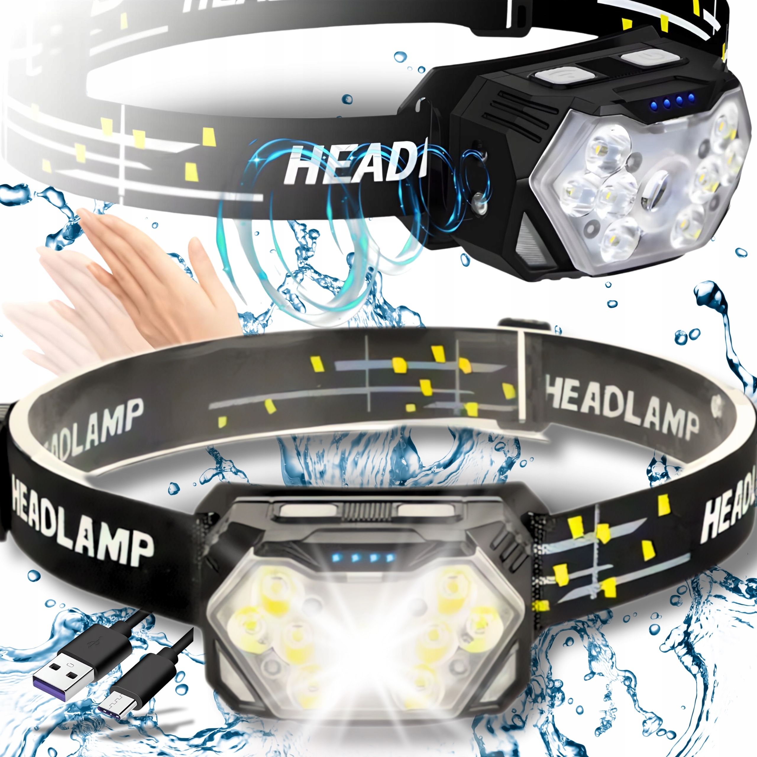 Налобный фонарь светодиодный налобный фонарь перезаряжаемый мощный 2000 люмен 9LED