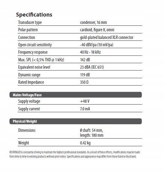C-3 Studyjny mikrofon pojemnościowy Behringer Marka Behringer