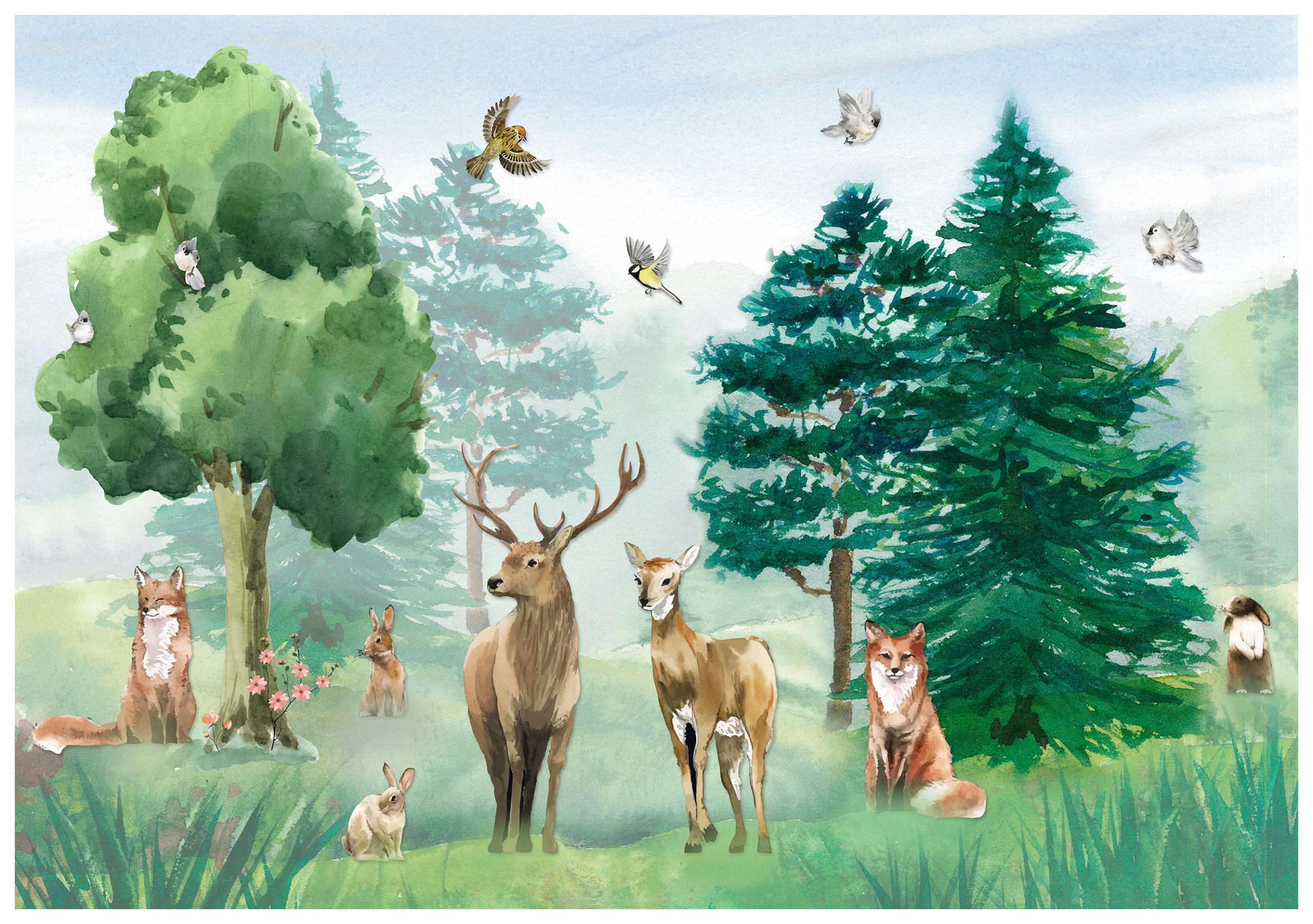 Fototapeta Lesní zvířátka Akvarel do dětského pokoje 312x219 lepidlo