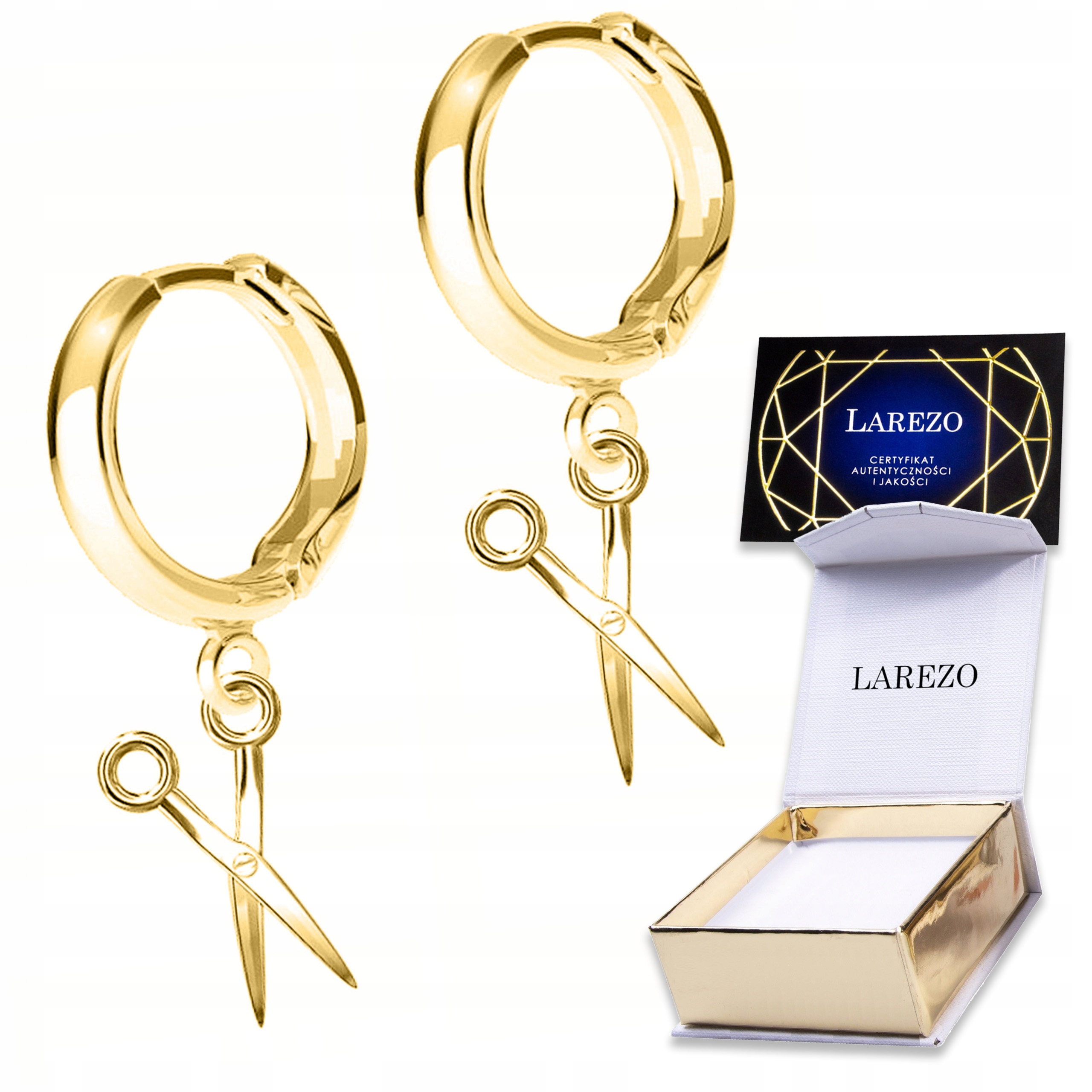 Zlaté Náušnice Nůžky Kadeřník Kadeřnické nůžky Pozlacené