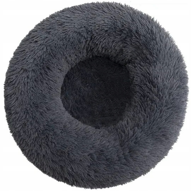 Levně Pelíšek Pro Psa Kočku Plyšové Kulaté Grafit Polštář Matrace 60x60 cm L