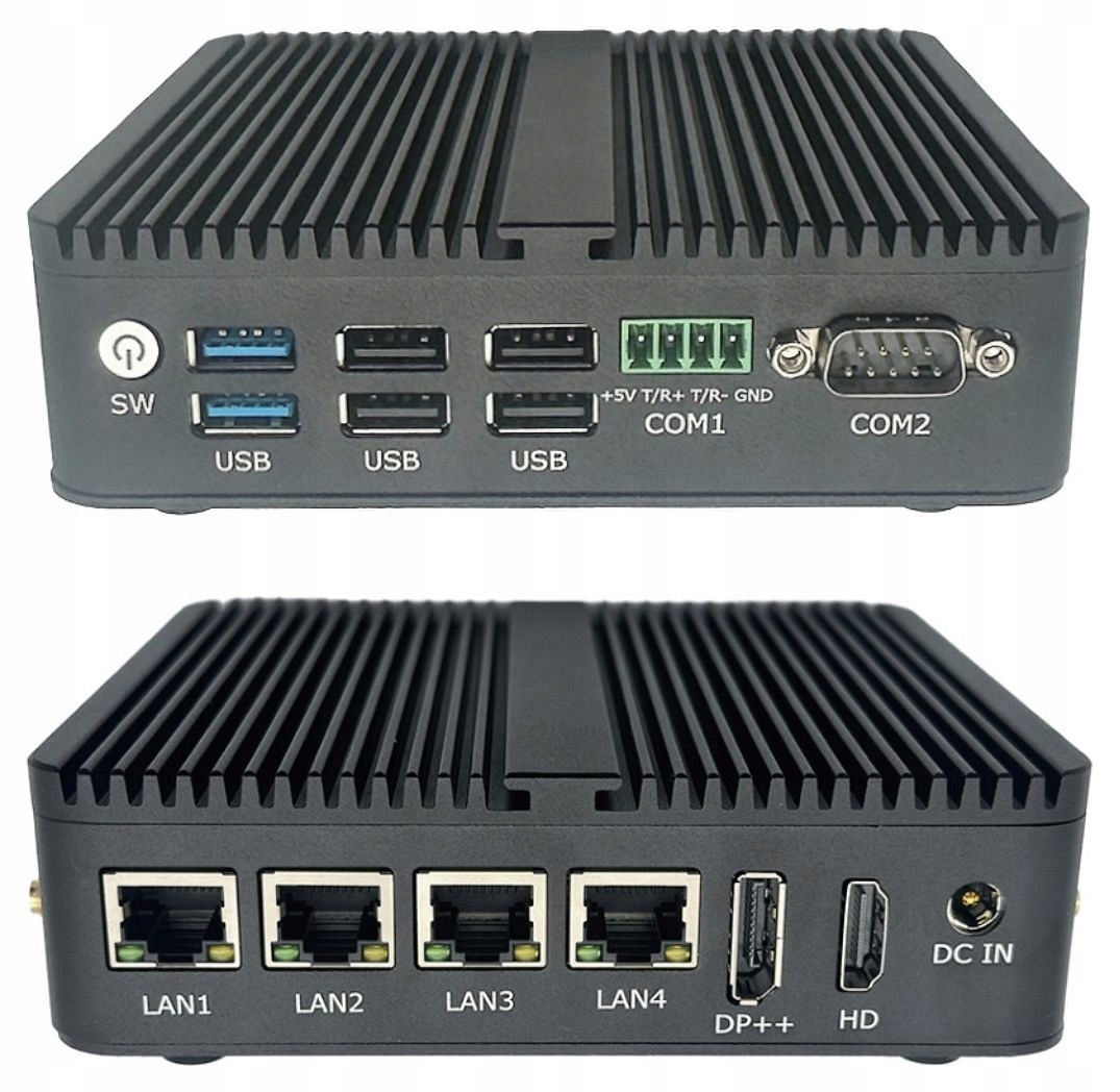 Przemysłowy mini PC fanless M4 4x LAN COM DP ruter Pfsense VPN Firewall Marka EGlobal