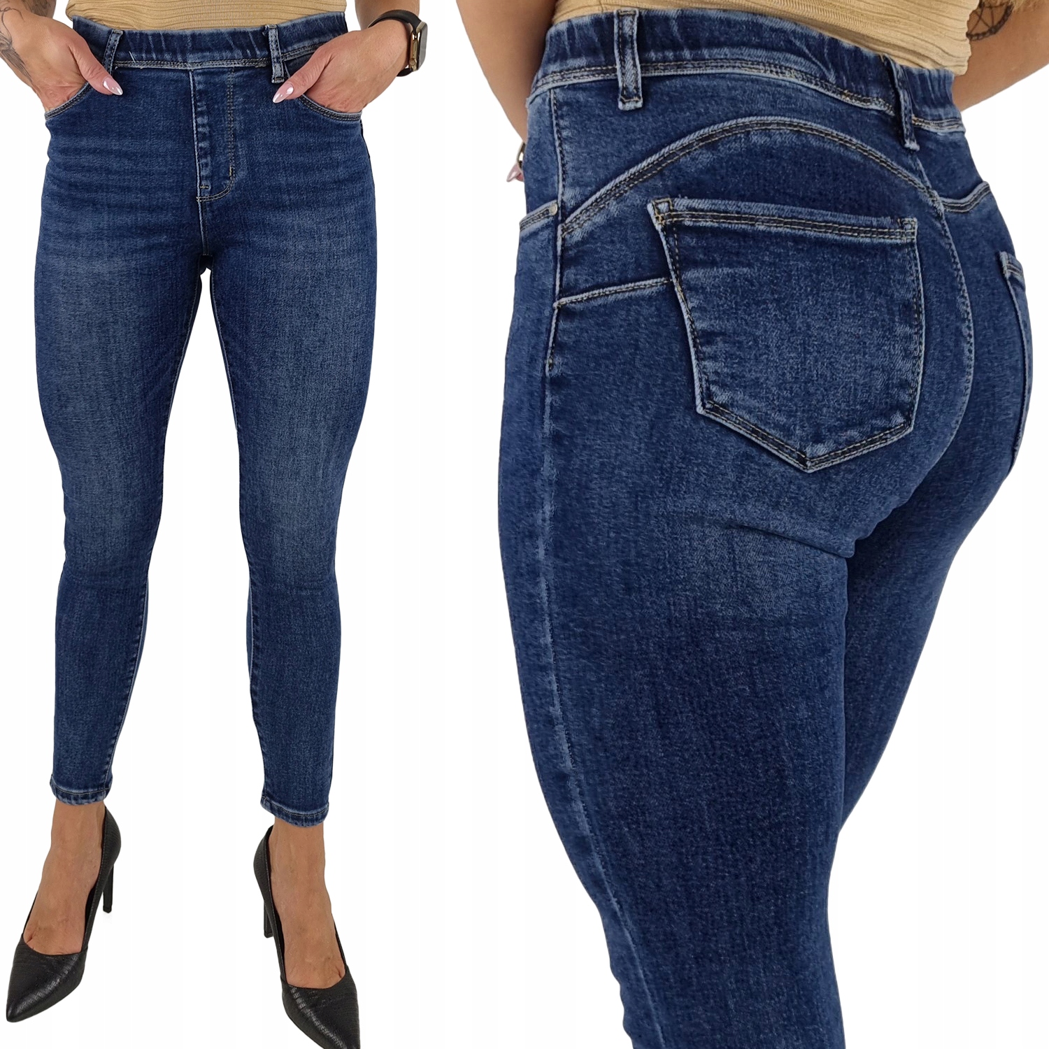 Damskie Jeansy M.sara Push Up Wyszczuplające W Gumkę Dopasowane