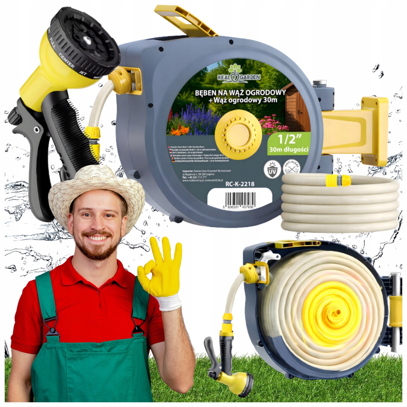 Automatický navíjač bubna na záhradnú hadicu Nástenný navíjač 1/2" 30 m Sada