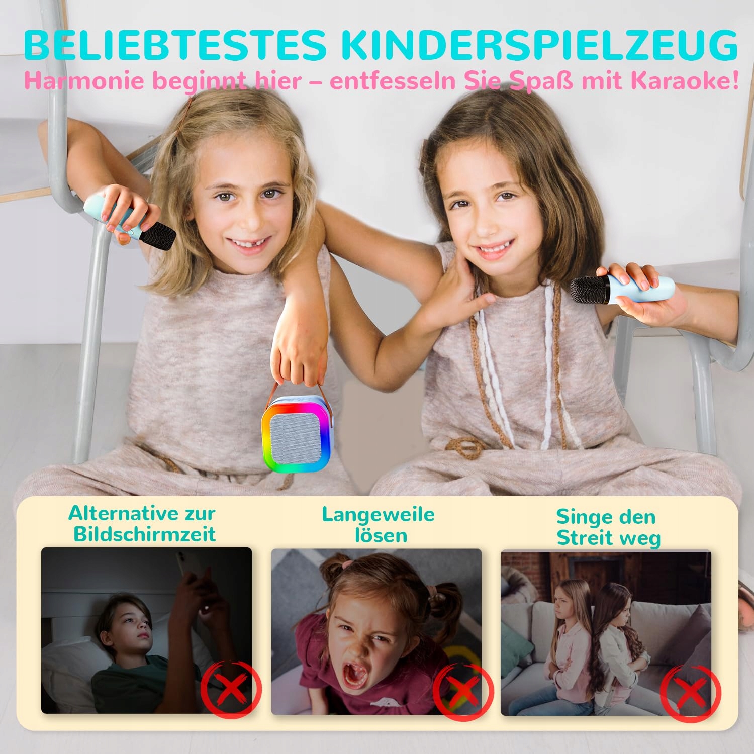 VOLLKLANG Karaoke Dla Dzieci Z 2 Mikrofonami Zestaw Prezent Dla Dzieci — miniatura 3