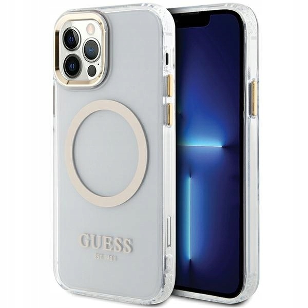 Pouzdro Guess Metal Outline Magsafe Pro Iphone 12/12 Pro 6.1" Zlaté Tvrzené