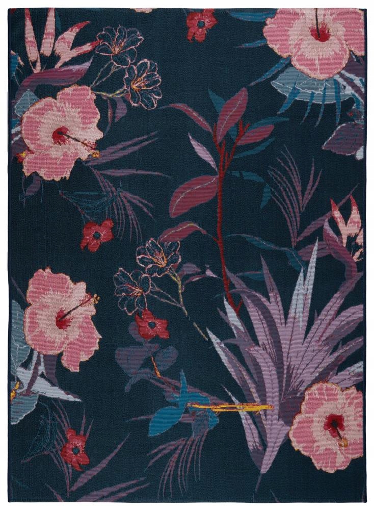 Venkovní Koberec Jungle, oranžové a černé květy, 160x220cm