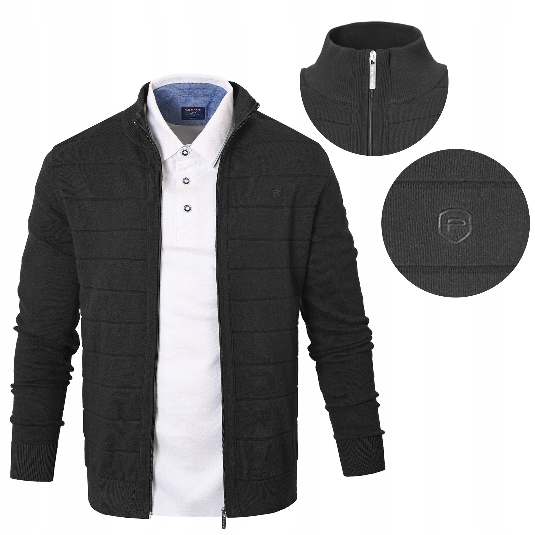 Pánský Svetr na Zip Propínací Kardigan Černý Bavlněný L Pako Jeans