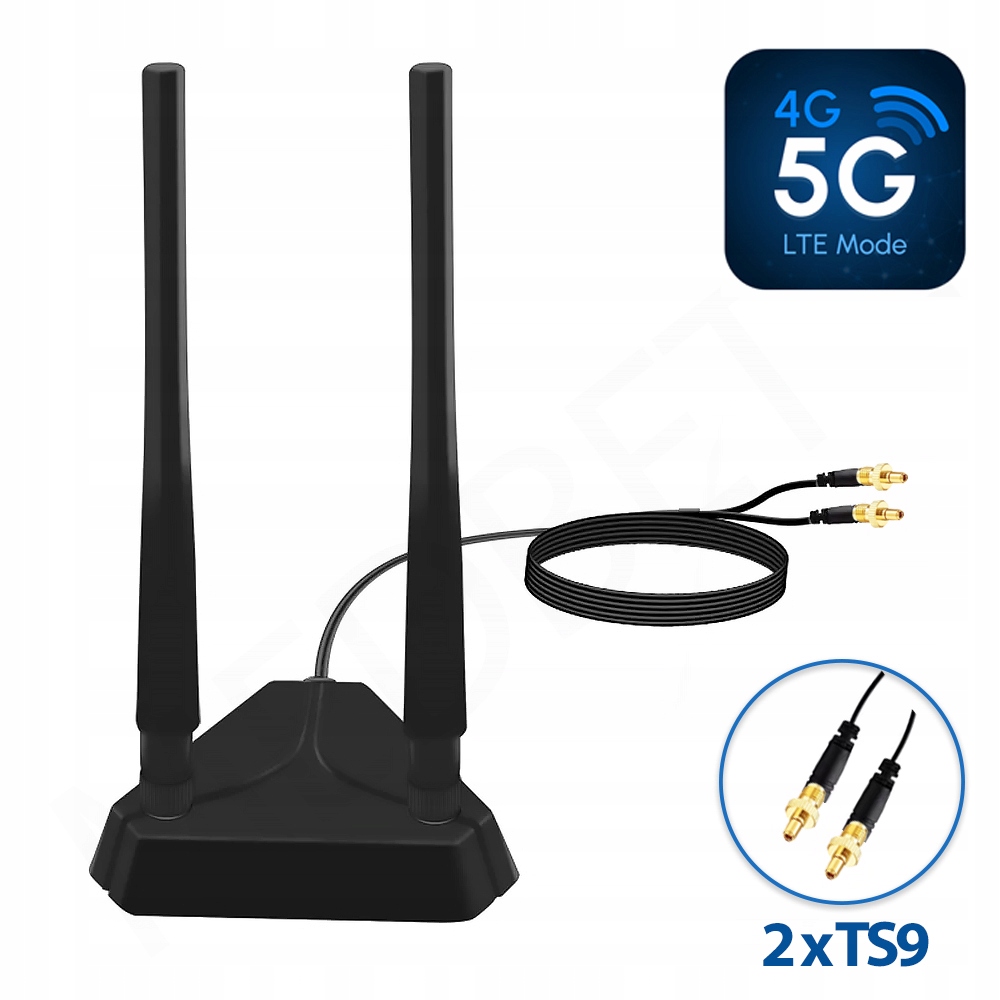 MOCNA PODÓWJNA ANTENA GSM LTE 3G 4G 5G Wi-Fi 21 dBi TS9 DO MODEMÓW ROUTERÓW