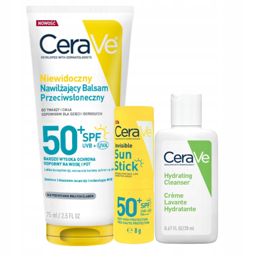 CeraVe Zestaw Balsam Przeciwsłoneczny SPF50+ 75ml Sztyft SPF50+ 8g