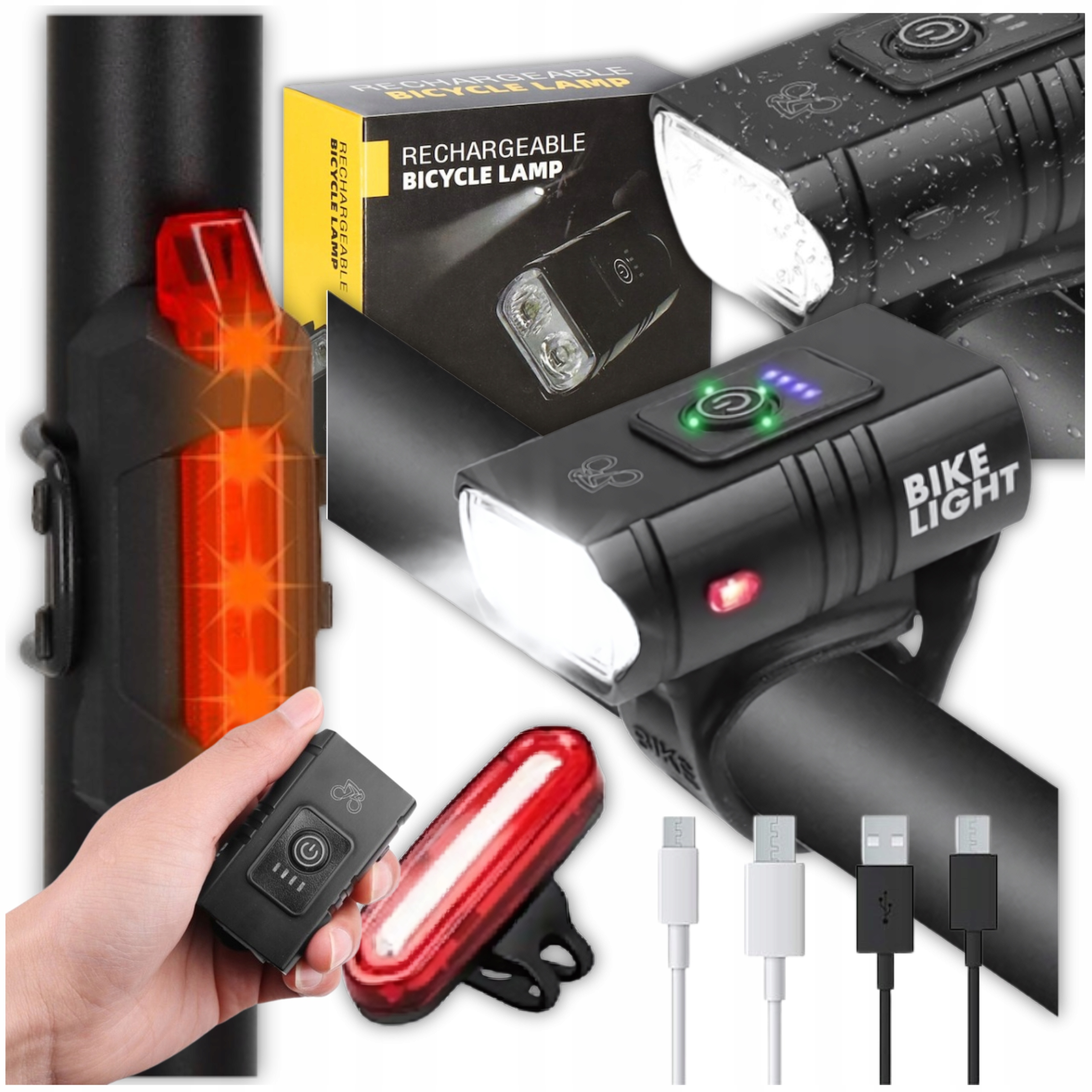 LAMPKA ROWEROWA LED PRZÓD NA USB MOCNA TYŁ ZESTAW KIEROWNICĘ ROWER ŚWIATŁO