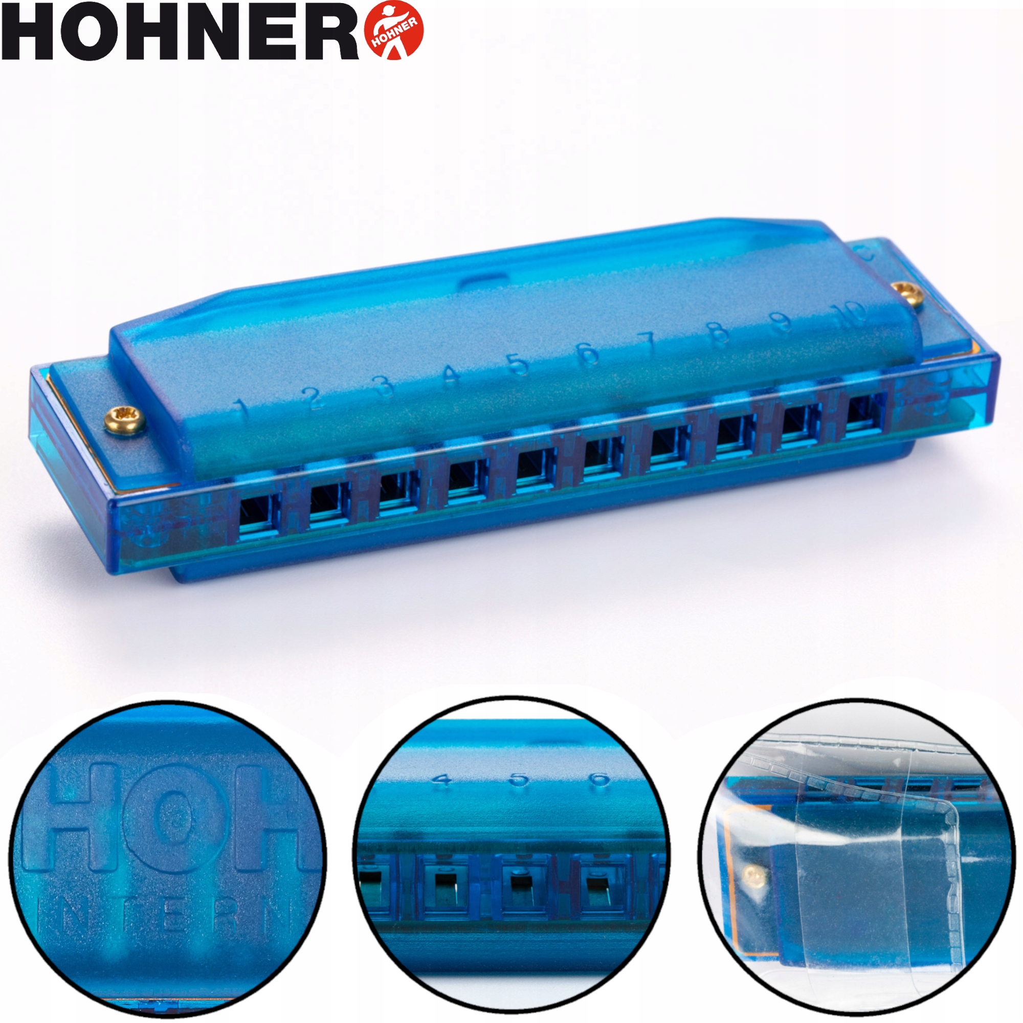 Happy Blue Color Translucent Harp harmonijka diatoniczna C niebieska Hohner