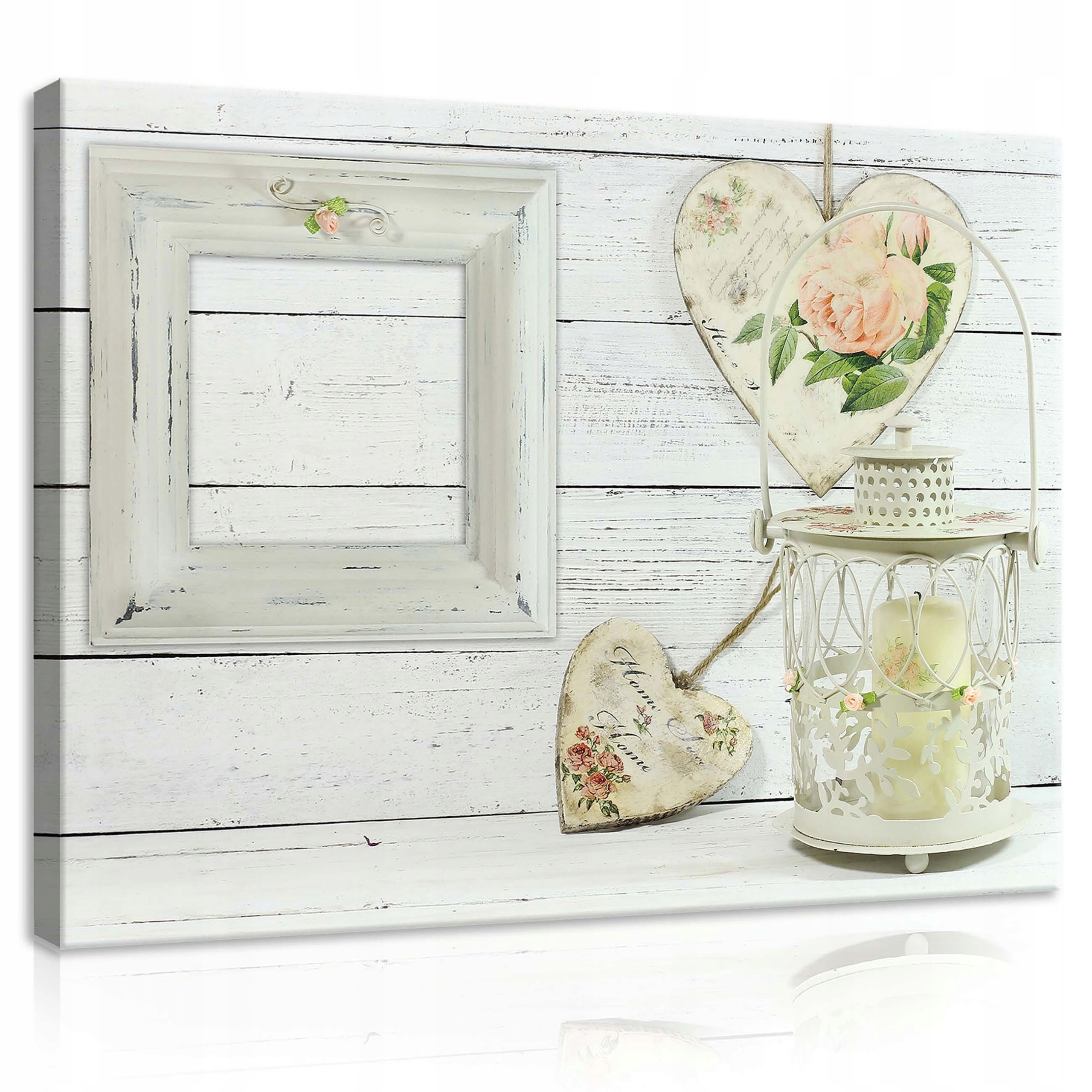 Obraz 100x75 Dvě srdce dekupáž růže lucerna svíčka dřevo romantismus