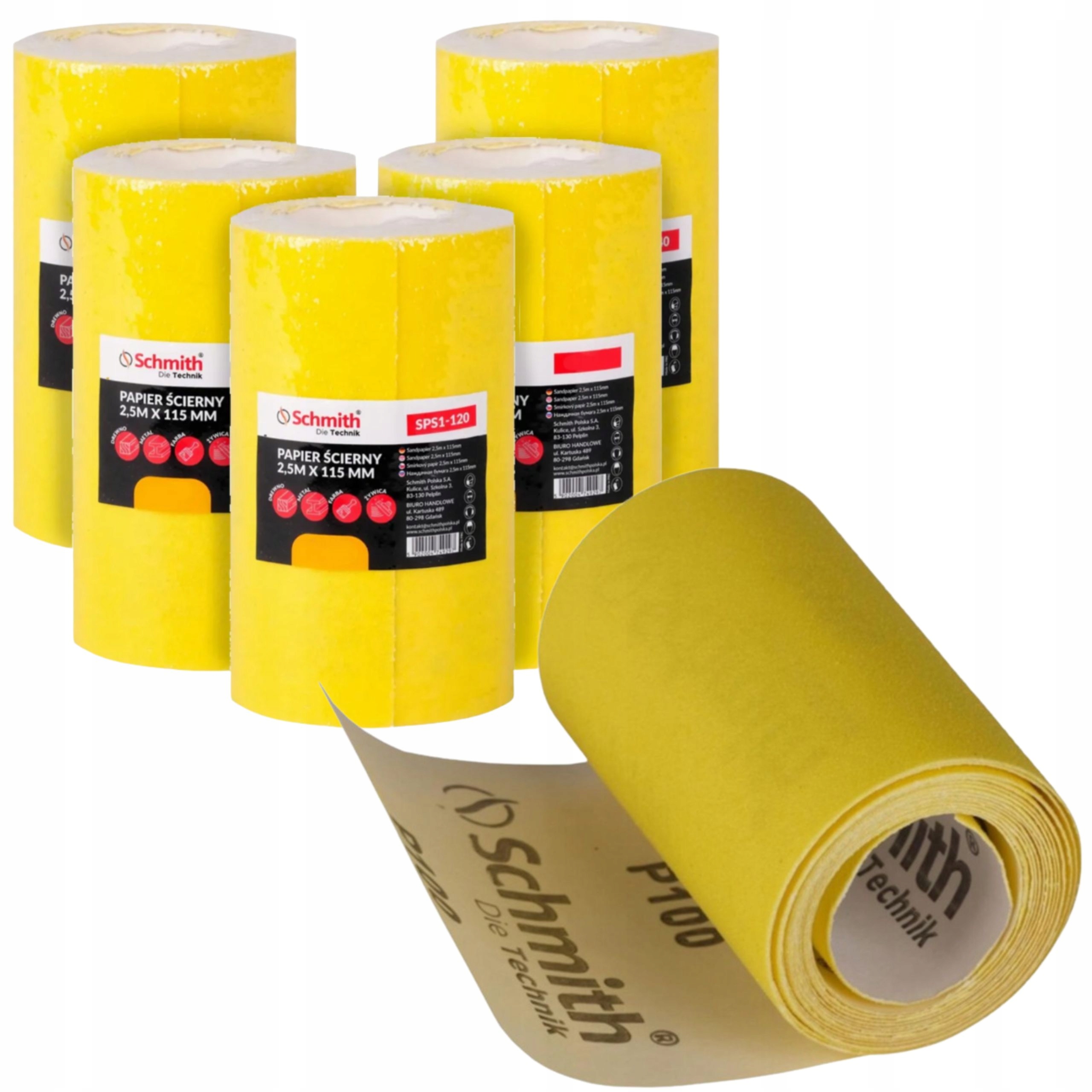 Papier Ścierny Płótno Ścierne Rolka P180 2,5m 115mm Zestaw 5szt. Schmith