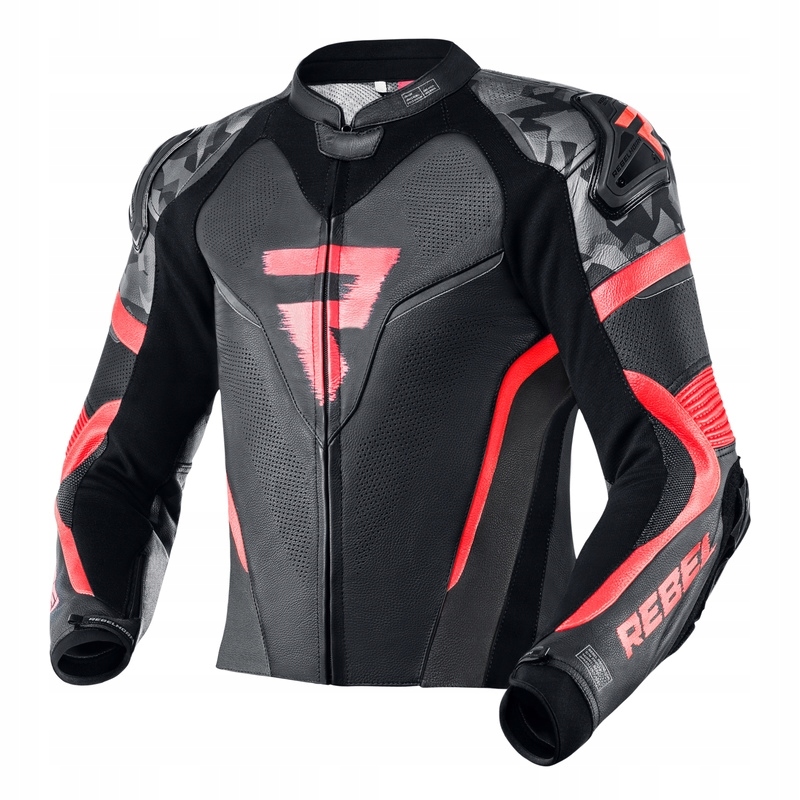 KURTKA SKÓRZANA REBELHORN REBEL BLACK/FLO RED (58)