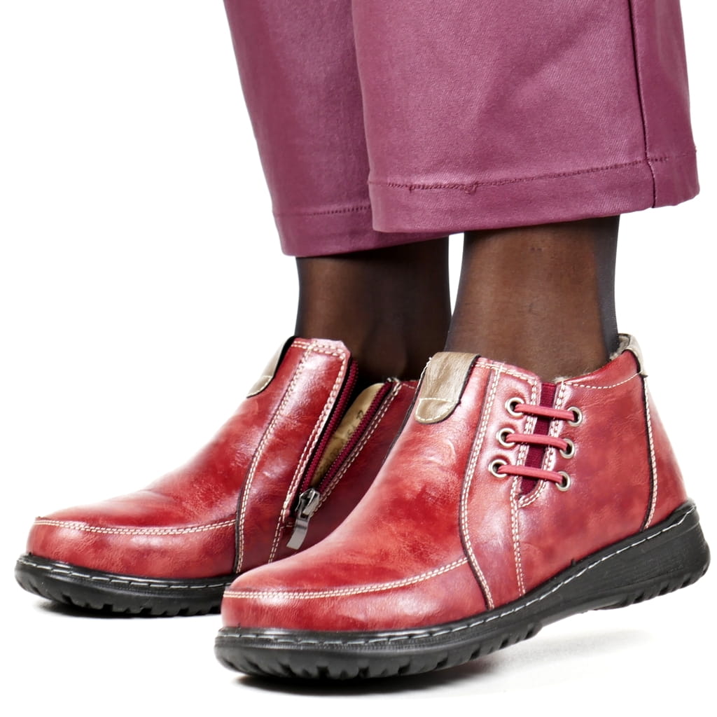 Červené Vínové Dámské Kotníkové Boty Na Platformě, Nízké, Lehké A Nízké, Pohodlné