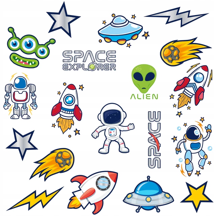 

Tatuaże Zmywalne Kosmos Rakieta Ufo Urodziny 19szt