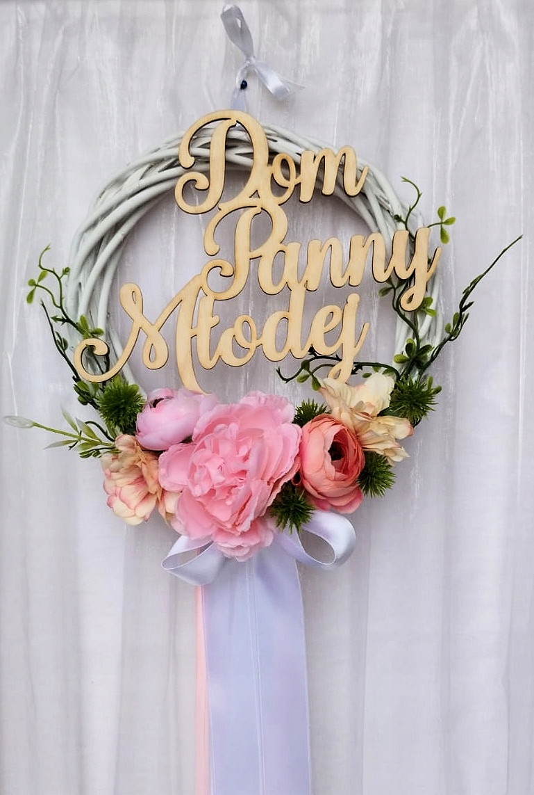 Wianek Dom Panny Młodej 20cm Ślub Wesele RÓŻ