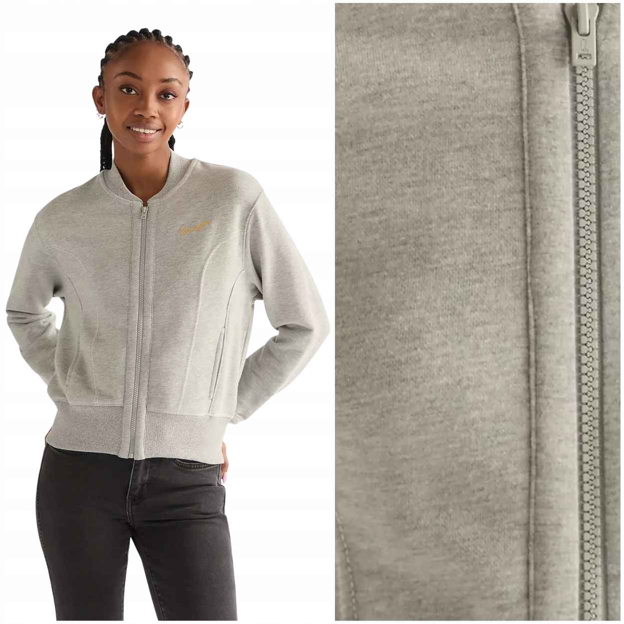 Wrangler Aviator Sweatshirt šedá bavlněná rozepínací mikina dámská S