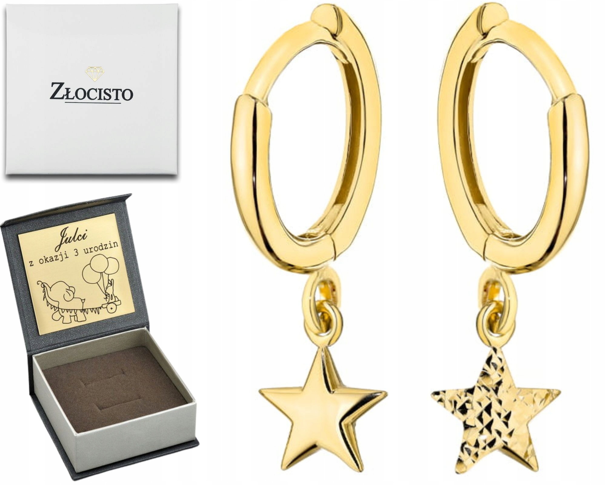 Náušnice Zlaté Kroužky S Jednostranně Zavěšenou Diamantovou Hvězdičkou 585