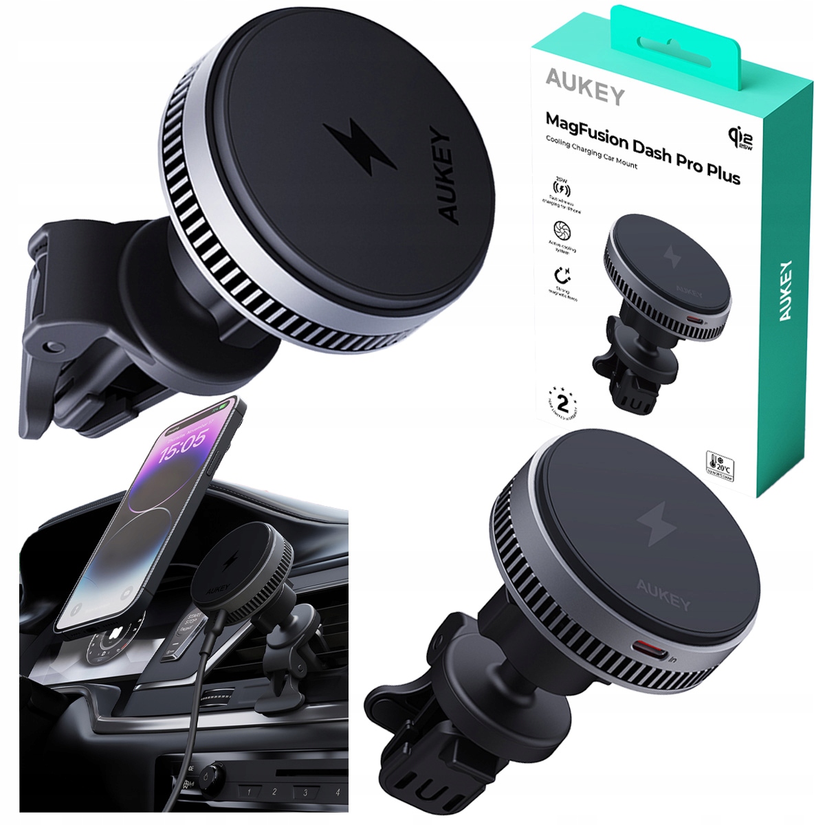 Uchwyt na telefon Aukey HD-MC13AP MagFusion Qi2 ładowanie bezprzewodowe 25W