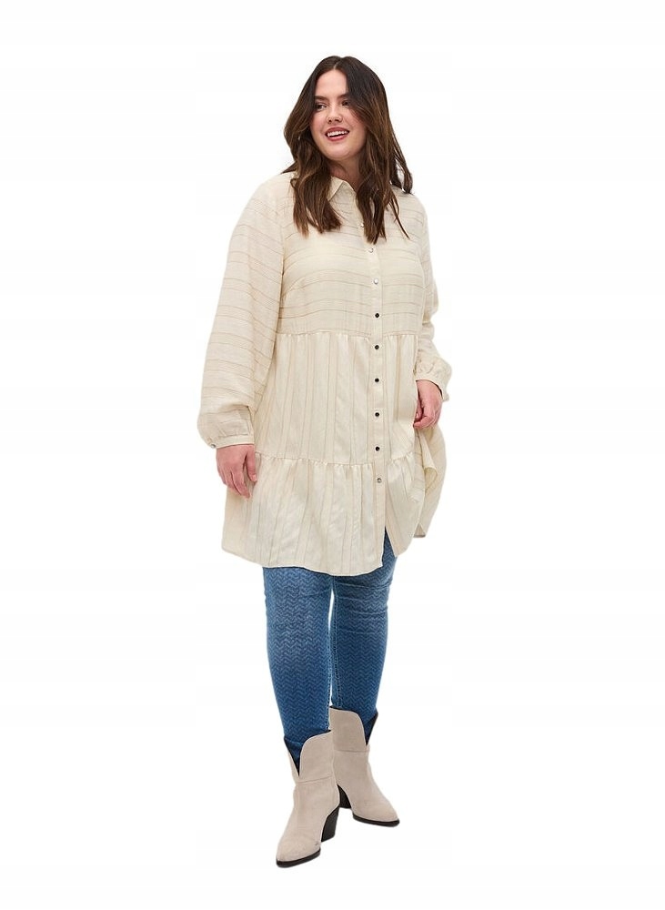 Šaty Plus Size Zizzi Dámská Tunika Pruhy Béžová 972A 56
