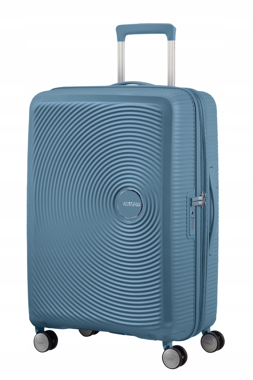 Walizka średnia American Tourister Soundbox 67 cm niebieska Tsa poszerzana