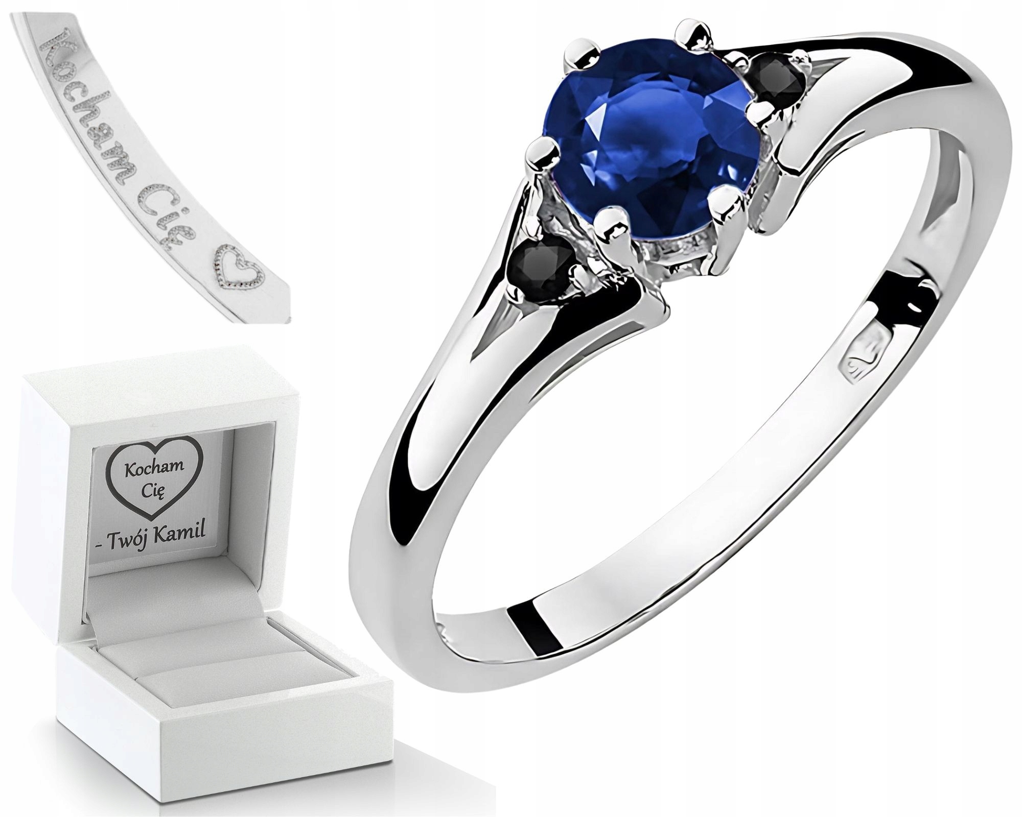 Prstýnek Se Safírem A Černými Diamanty 14K 585 Dárek