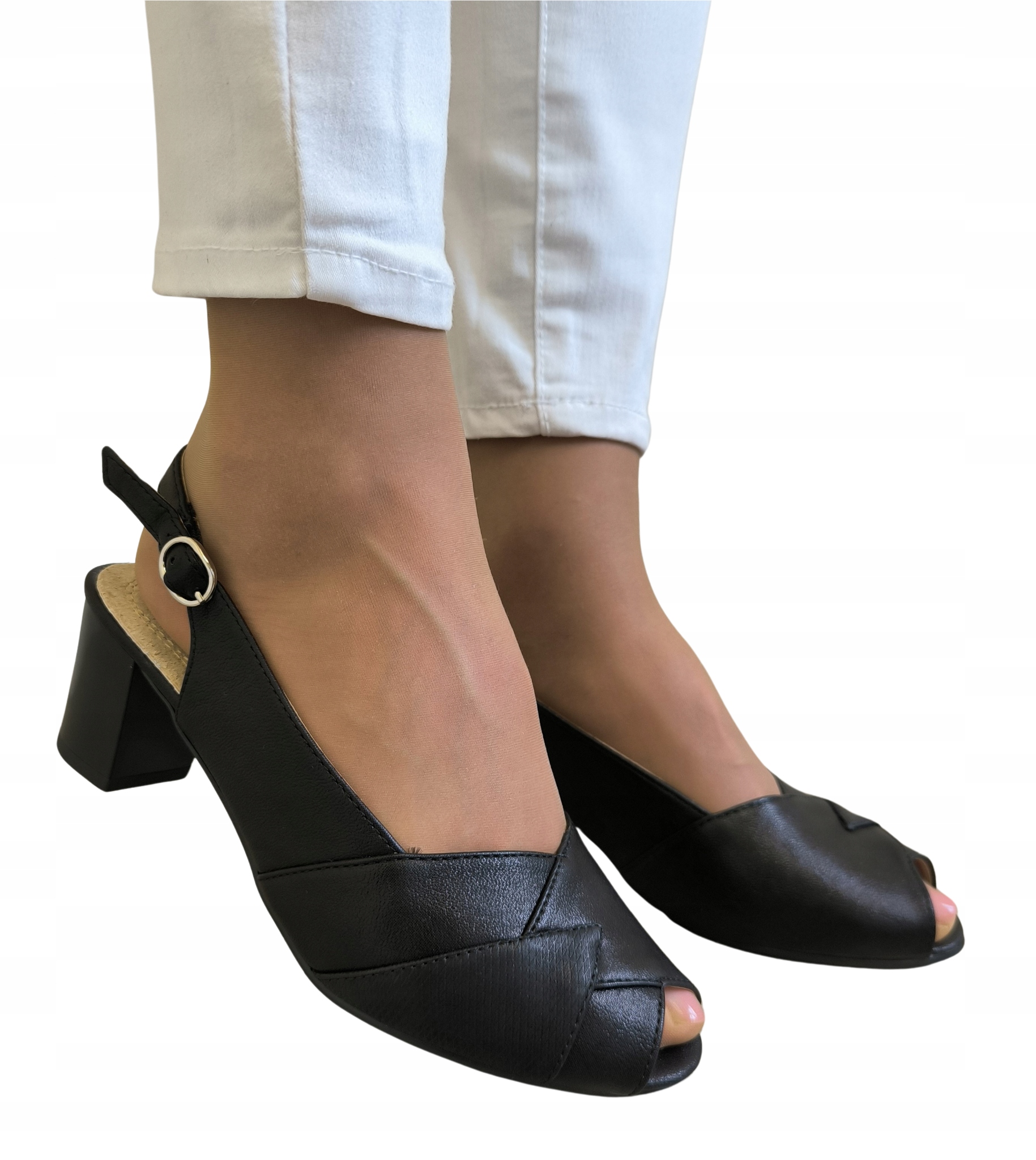 Czarne Sandały Na Szeroką Stopę Wkładka Skóra Naturalna