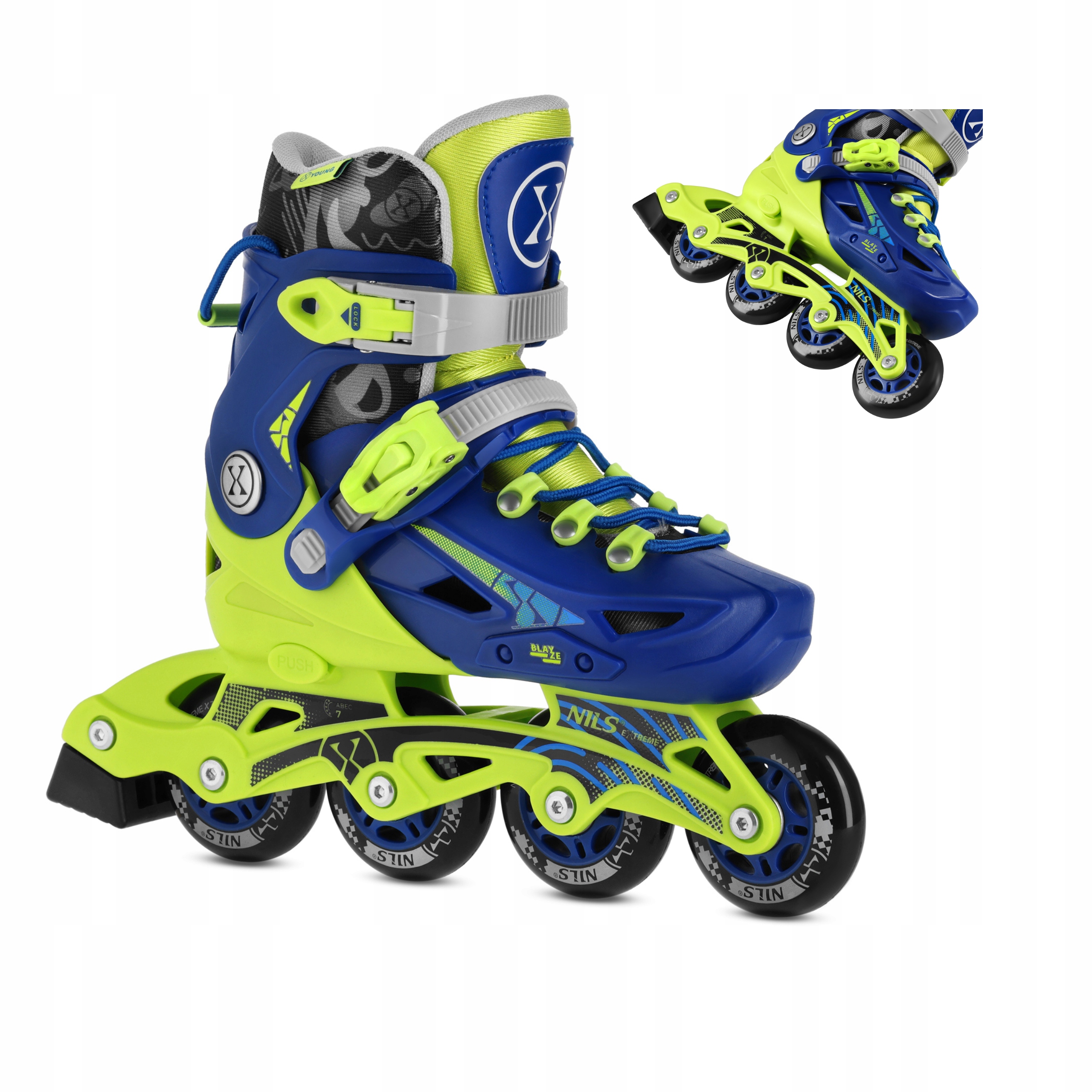 Kolečkové Brusle fitness nastavitelné, modré, kaučukové ABEC-7 39-42 Nils Extreme