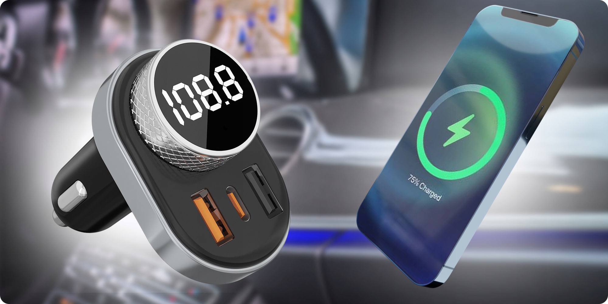 TRANSMITER FM BLUETOOTH SZYBKA ŁADOWARKA SAMOCHODOWA 2x USB USB-C QC 3.0 pd Stan opakowania oryginalne