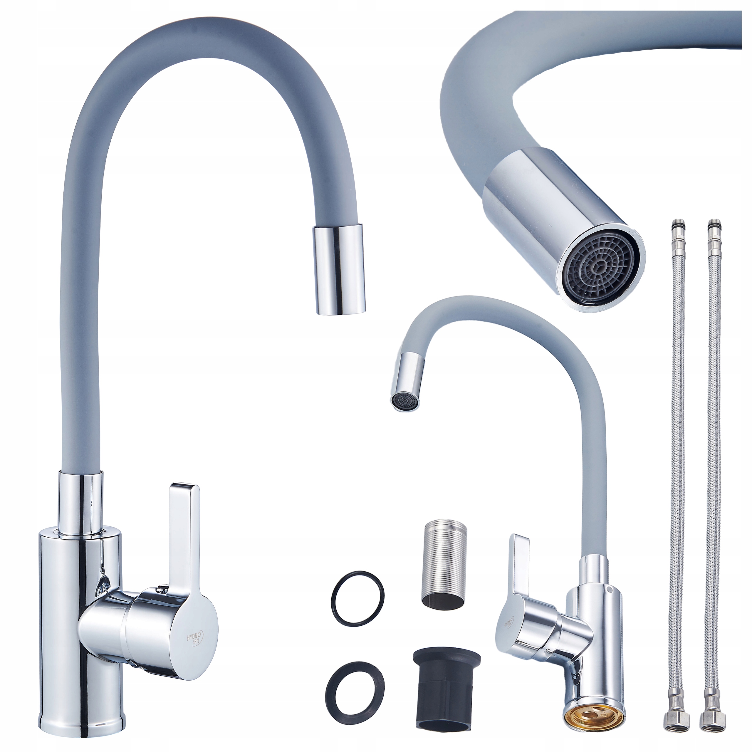 Kuchyňská Baterie Dixon Šedá S Chromovanou Základnou – Otočná