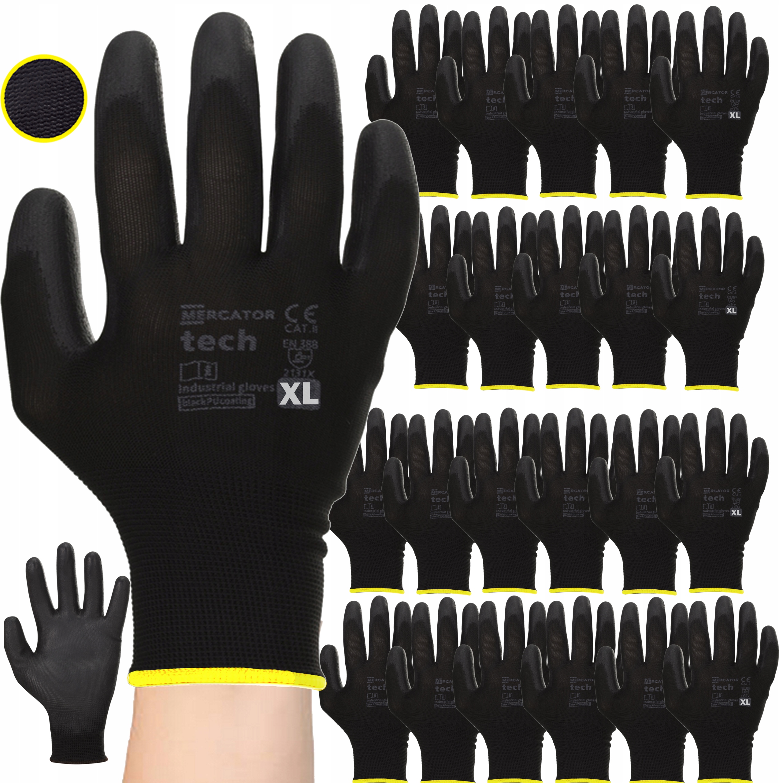 Pracovní Rukavice Black+black Stahovací Tech Pu Polyur Velikost XL 120 Párů