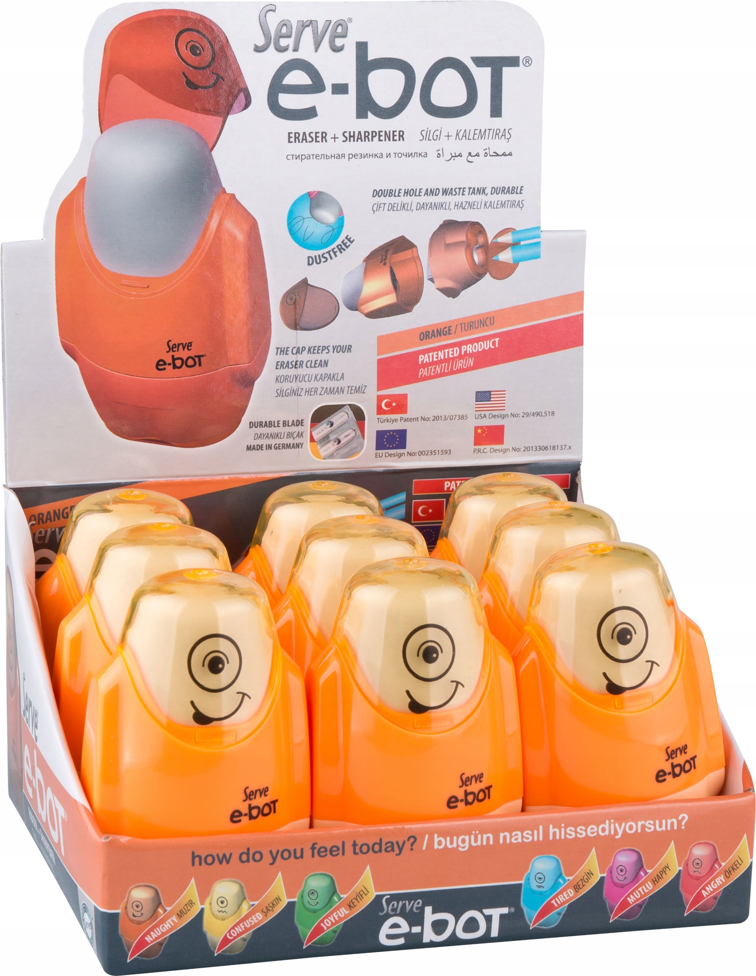 Temperówka Z Gumką Serve E-Bot Pomarańczowa Robot Rodzaj manualna z pojemnikiem