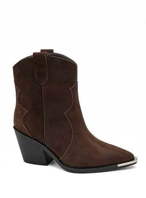 Kotníkové Boty kovbojské boty hnědé, přírodní kůže Ideal Shoes čokoláda semiš 40