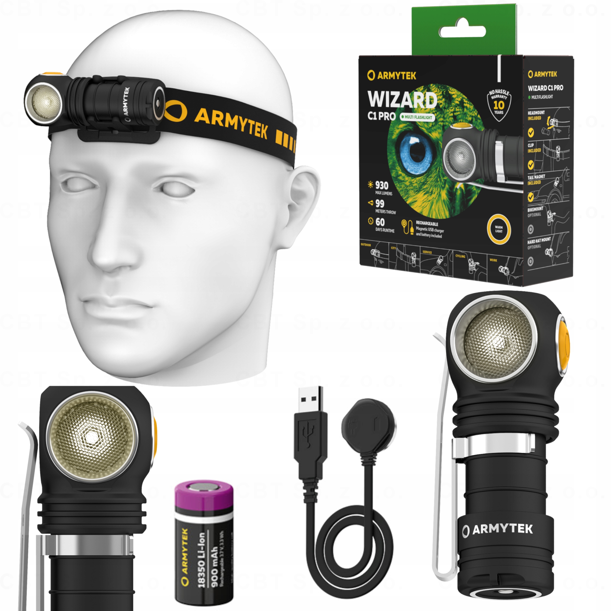 Latarka czołowa akumulatorowa Wizard C1 Pro Usb Pcb F09001PW Armytek