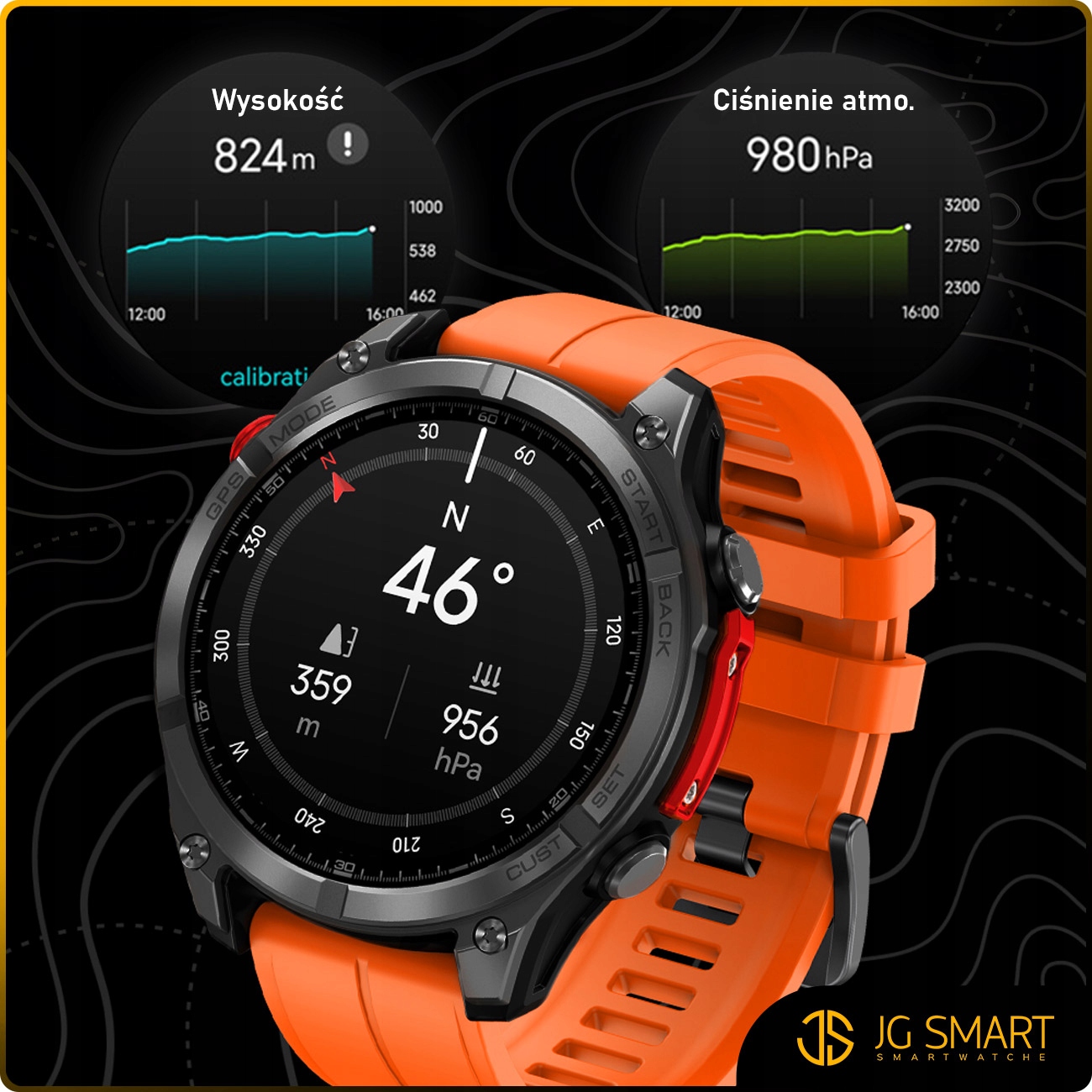Смарт-годинник JG Чоловічий зовнішній GPS AMOLED Чорний IP69K Передача даних Немає