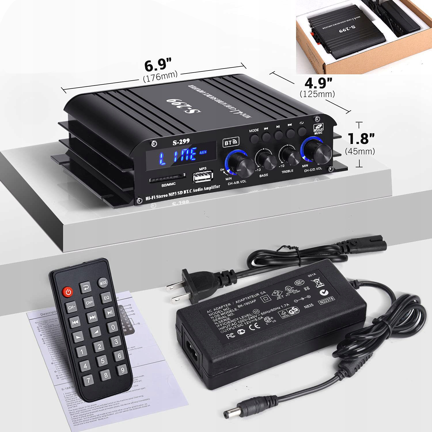 WZMACNIACZ SAMOCHODOWY BLUETOOTH 4.1 KANAŁY 4x200RMS Marka bez marki