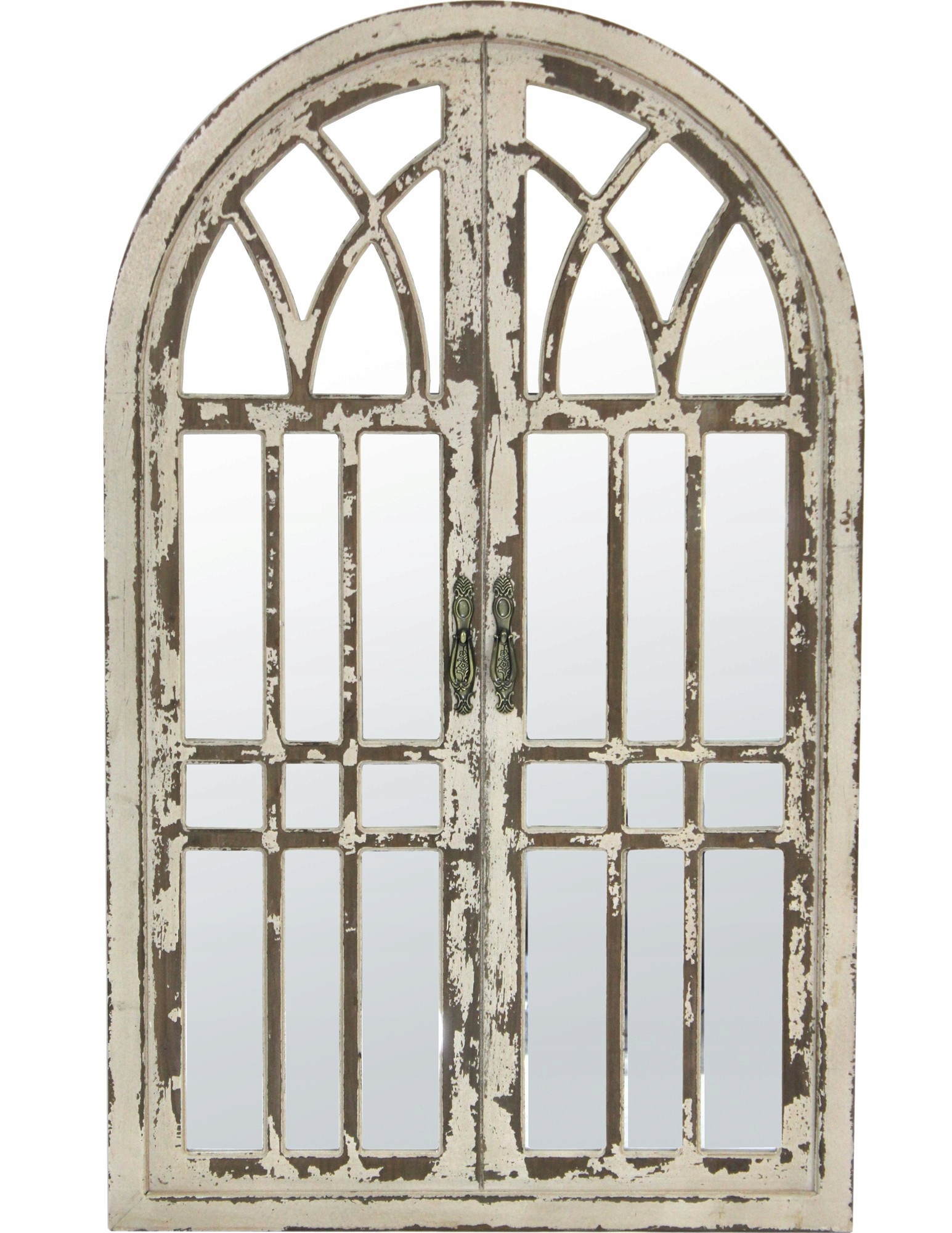 Nástenné zrkadlo, okenica, štýlové, retro oblúkové okno, veľké, krémové