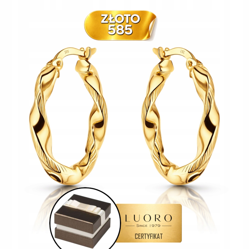 Náušnice Zlaté 585 14K Kolečkem Zkroucené 2 CM Krabička Dárek Certifikát