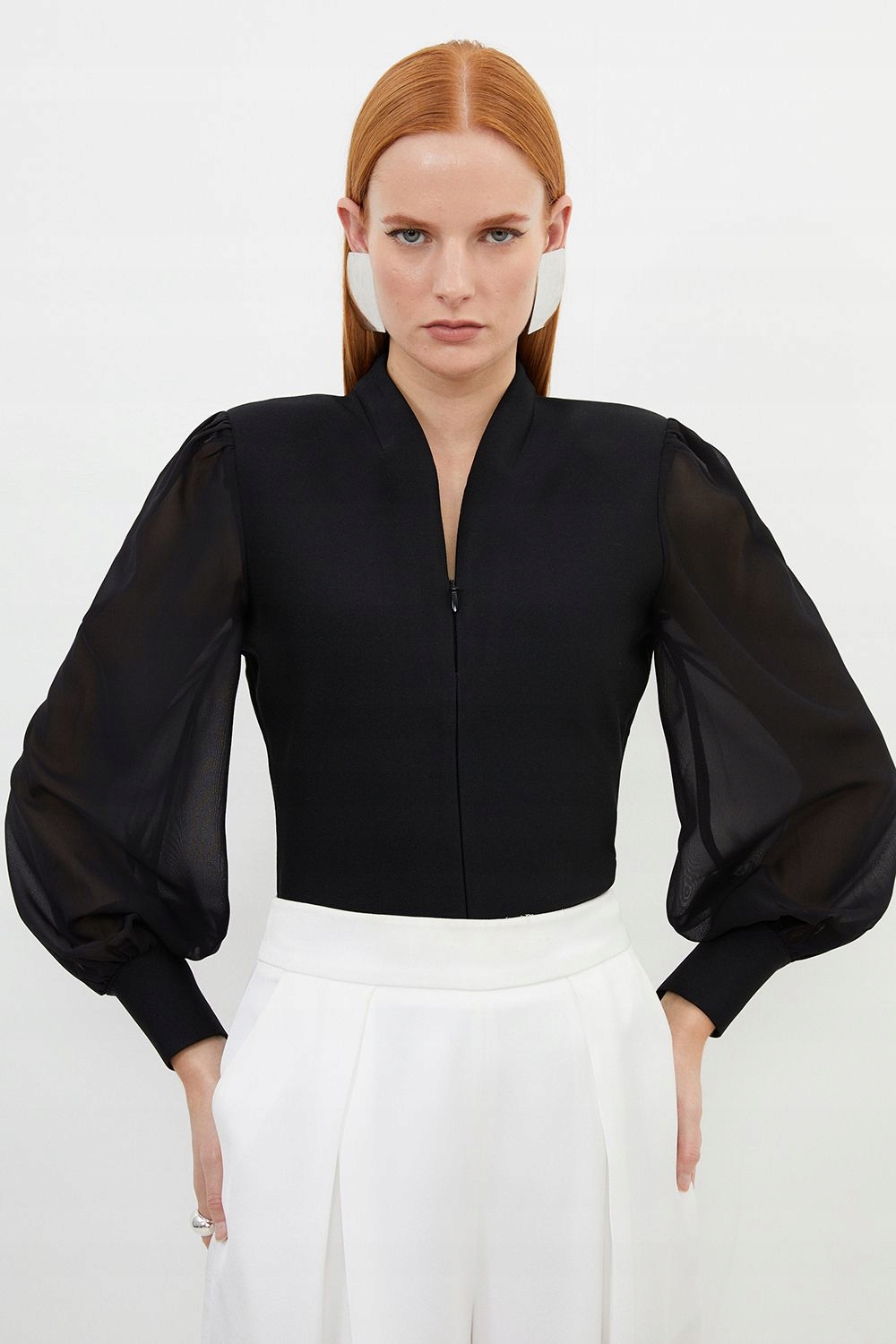 Černá Zapínací Halenka S Bufetovými Rukávy Karen Millen M